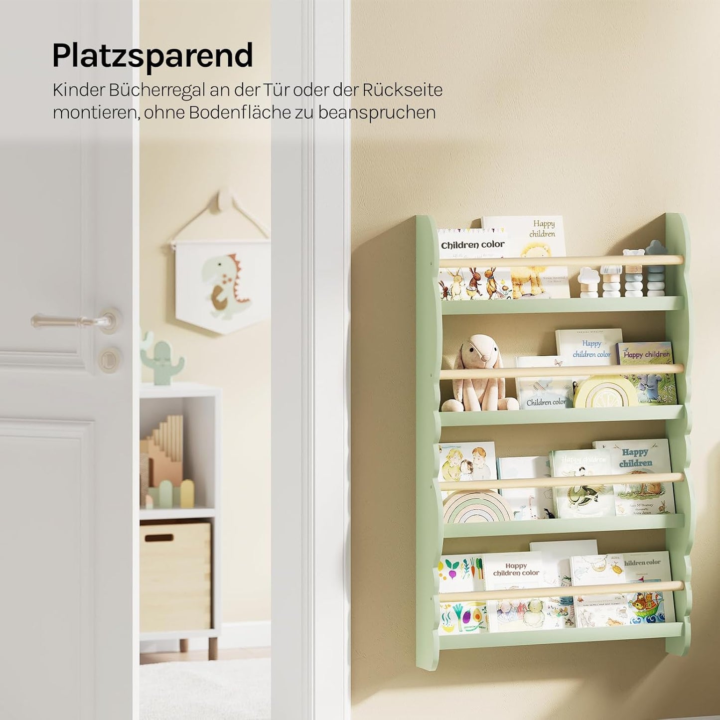 Kinder-Bücherregal mit 4 Ablagen, Grün 60x98cm