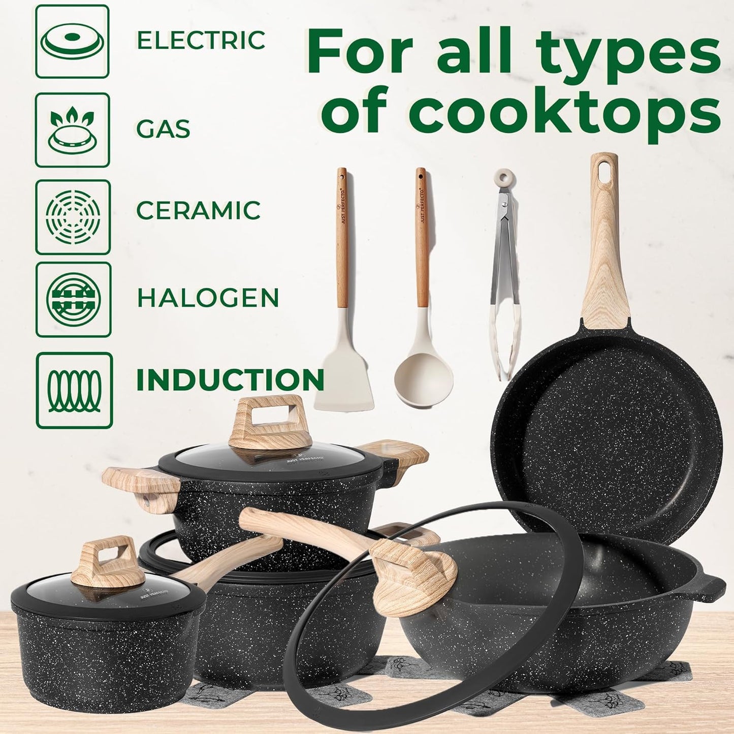 Induktions-Kochgeschirrset (14-teilig) ohne PTFE/PFOA, Black