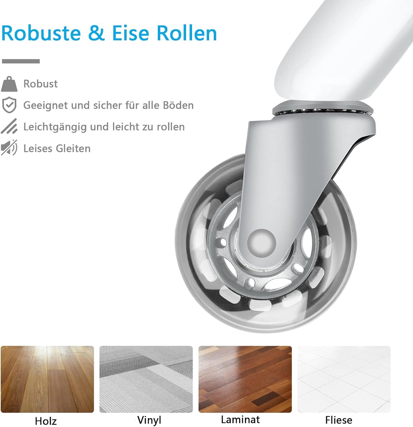 Höhenverstellbarer Rollhocker mit Rollen, Alles Weiss