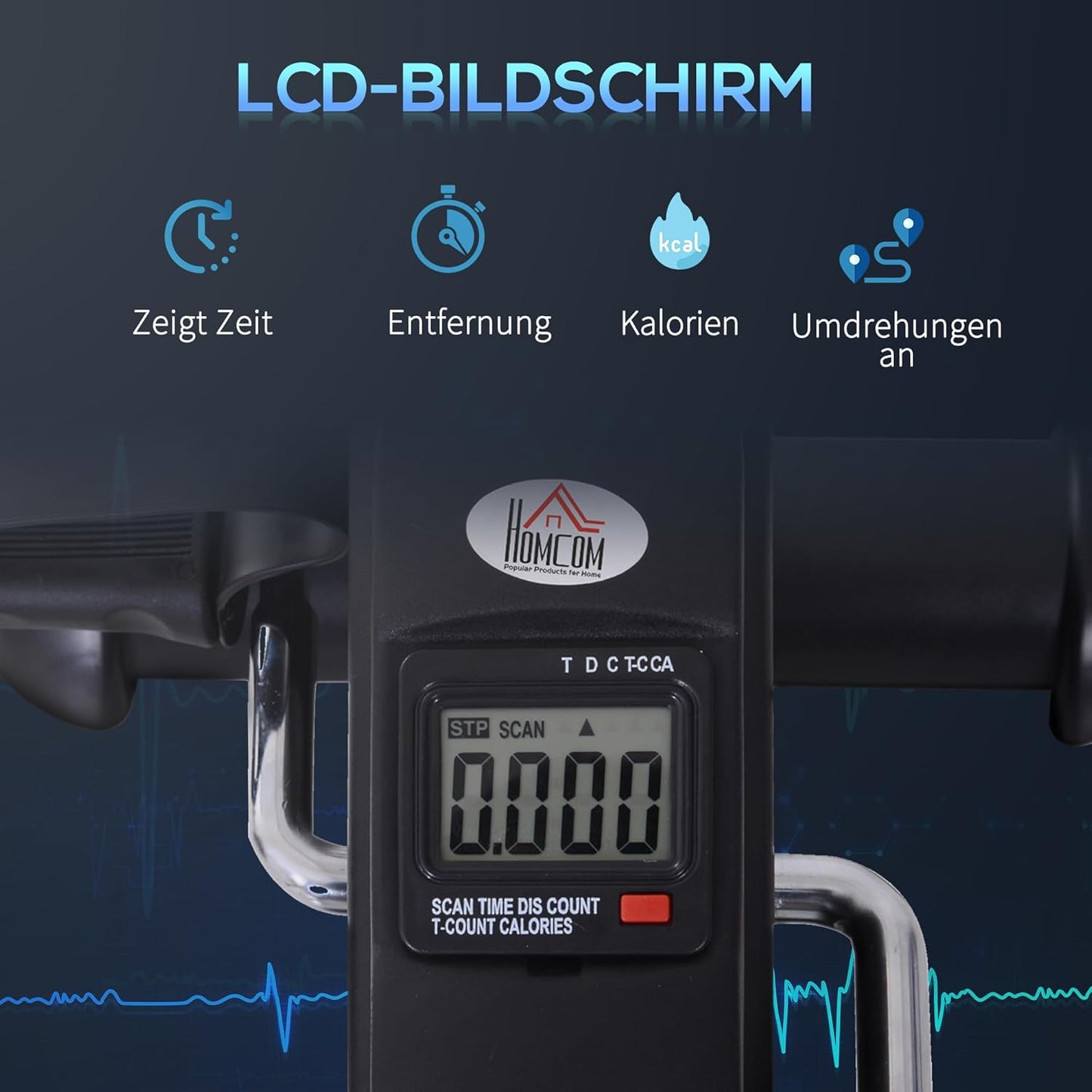 Pedaltrainer mit LCD-Display, B39 x T40 x H31 cm Schwarz
