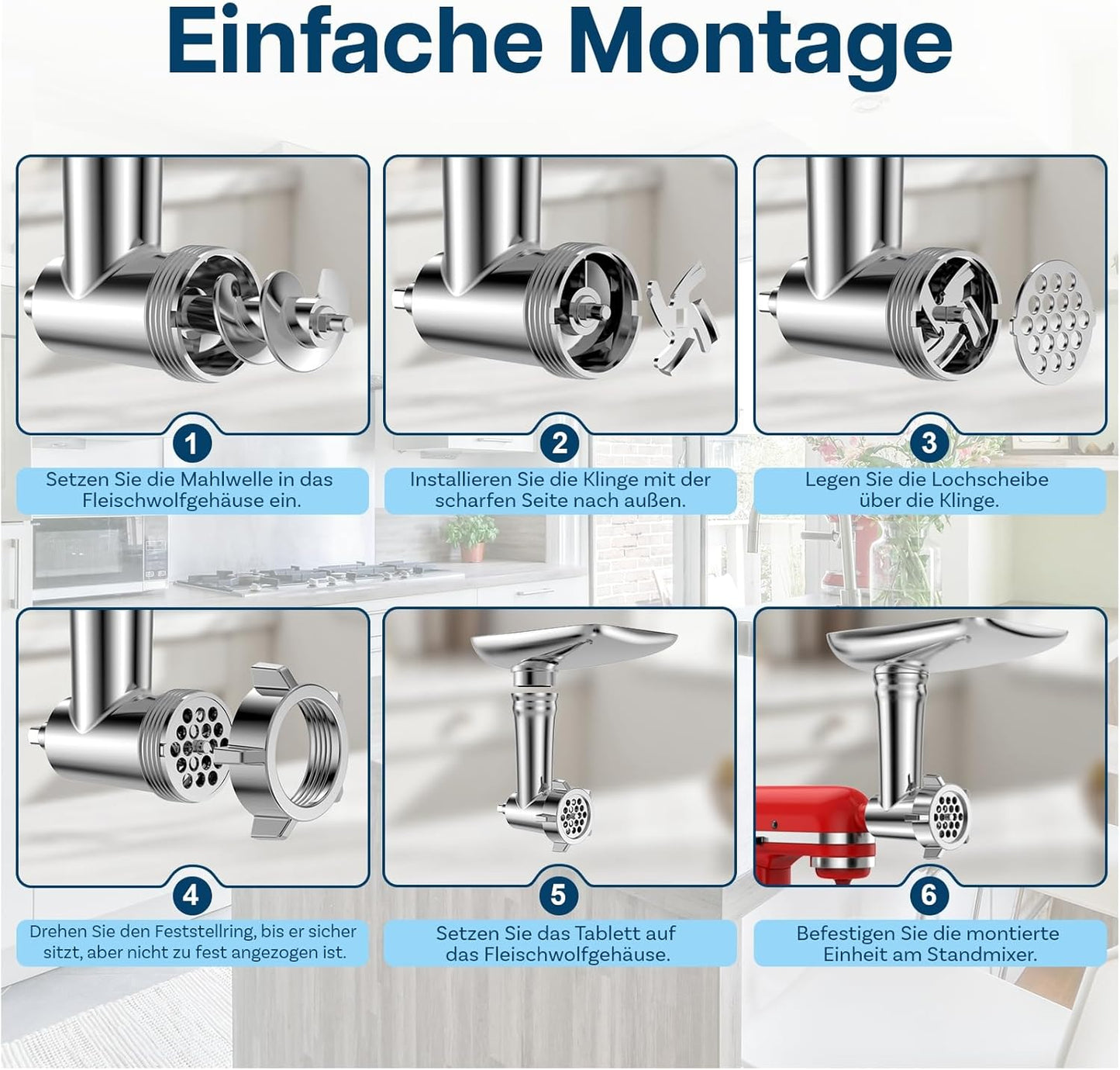 Fleischwolf-Aufsatz für KitchenAid Mixer, Fleischwolf