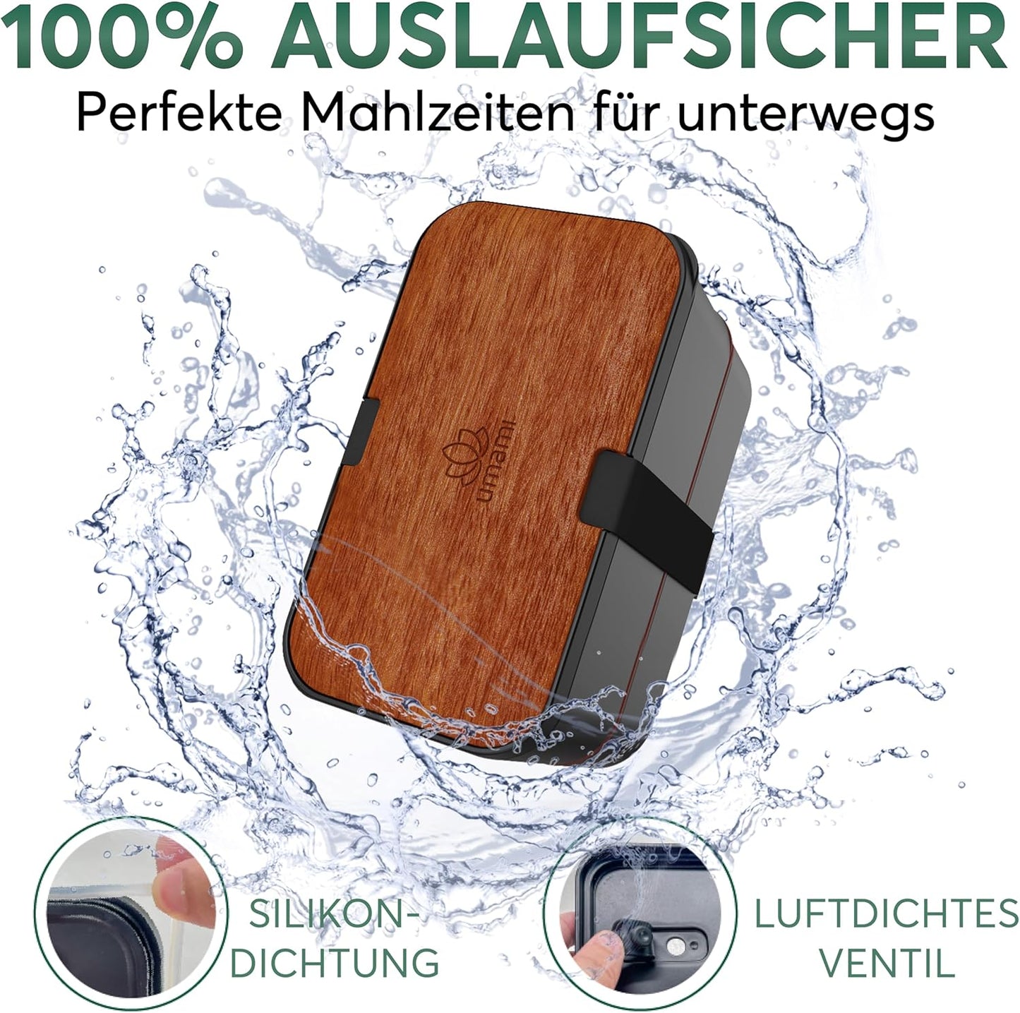 Verschachtelbare Bento Lunchbox, Schwarzes Sapele L - 1500 ml