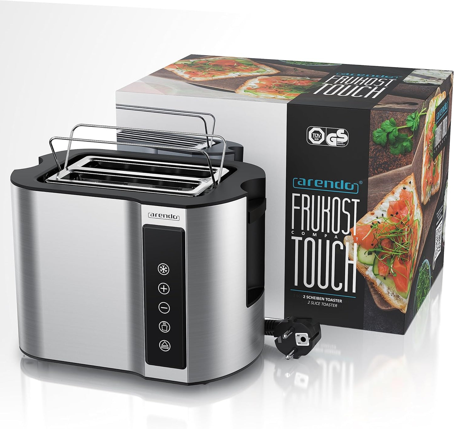 Touch Toaster mit Brötchenaufsatz und Display, B: Silber