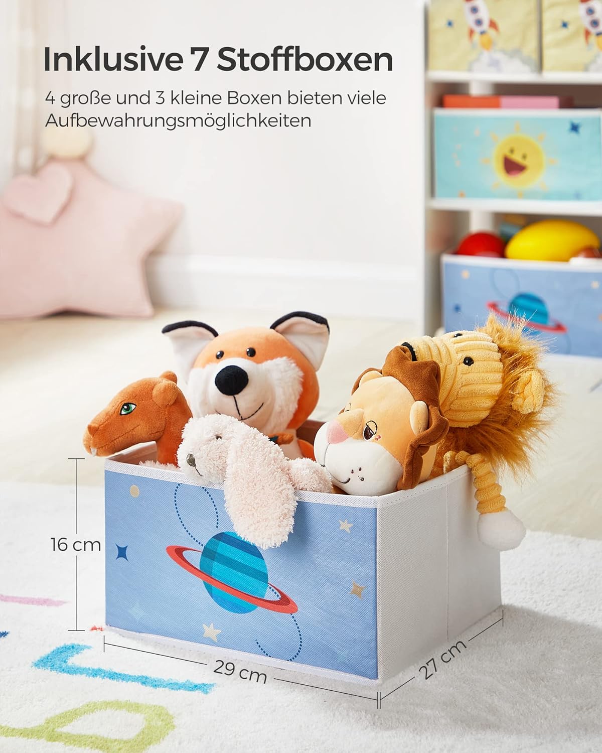 Kinder-Spielzeugregal mit Aufbewahrungsboxen (7 Stück), Weiss