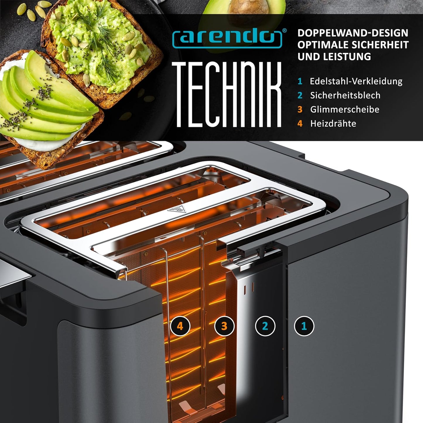 Toaster Manana X2 mit 4 Scheiben und Brötchenaufsatz, D: Cool Grey