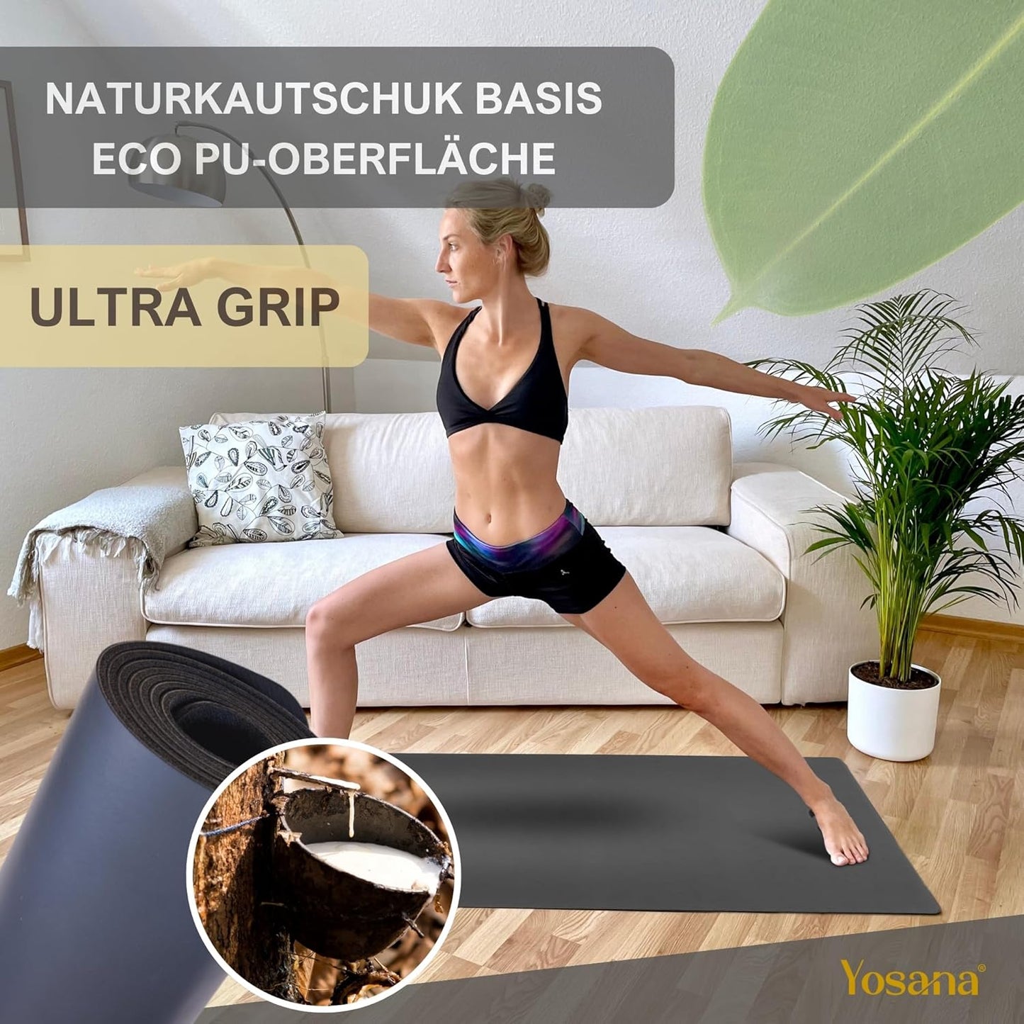 Rutschfeste Yogamatte, Grau