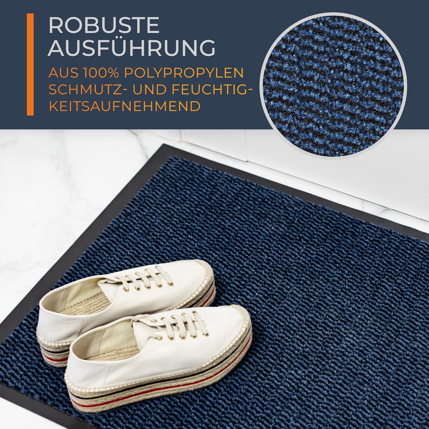 Schmutzfangmatte wasserdicht & waschbar, 60 x 90 cm, Blau, 90 x 60 cm (Rechteckig)