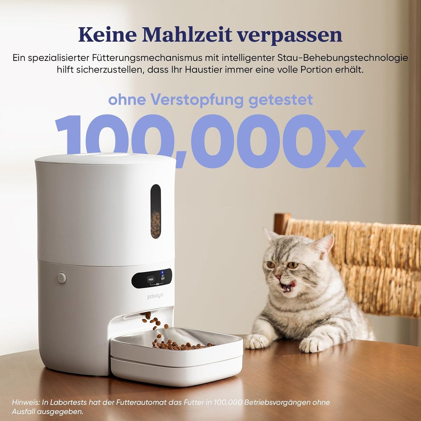 Smart Futterautomat mit App-Benachrichtigungen, Cremeweiss