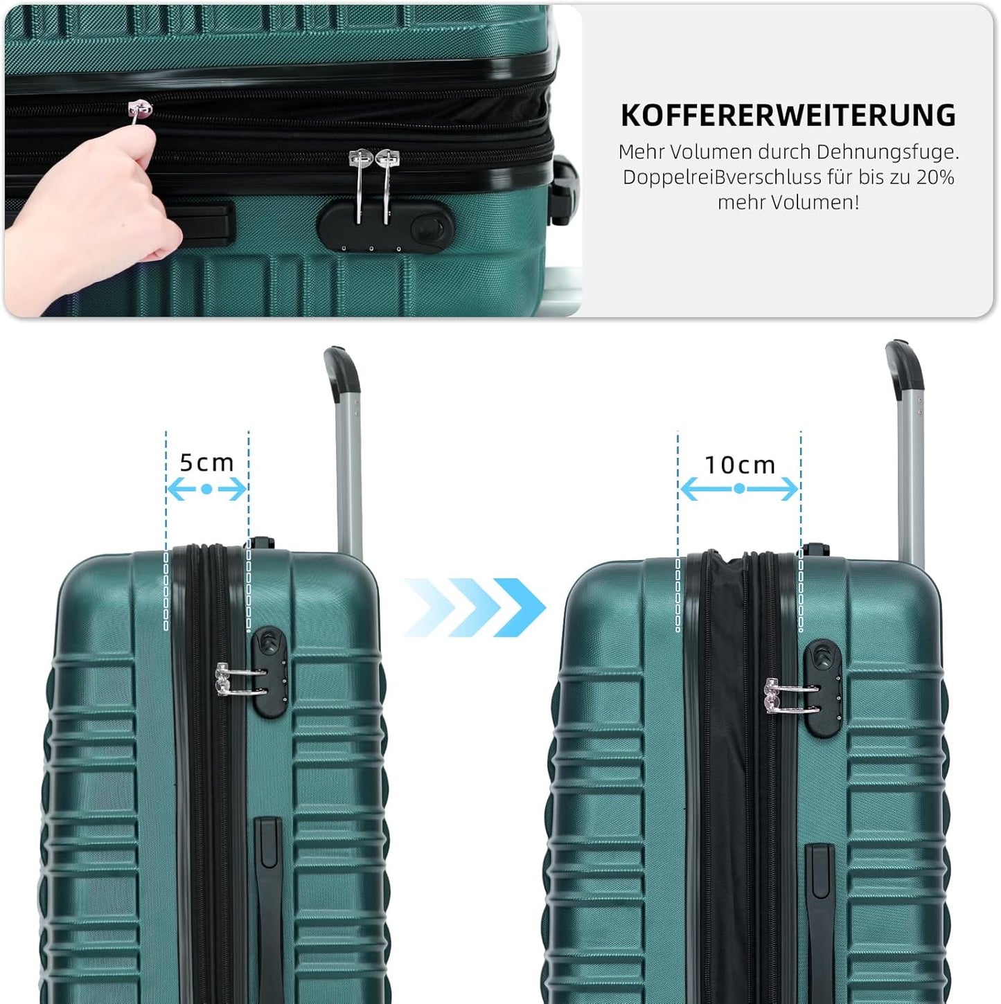 3-teiliges Reisekoffer Set, Dunkelgrün|Set