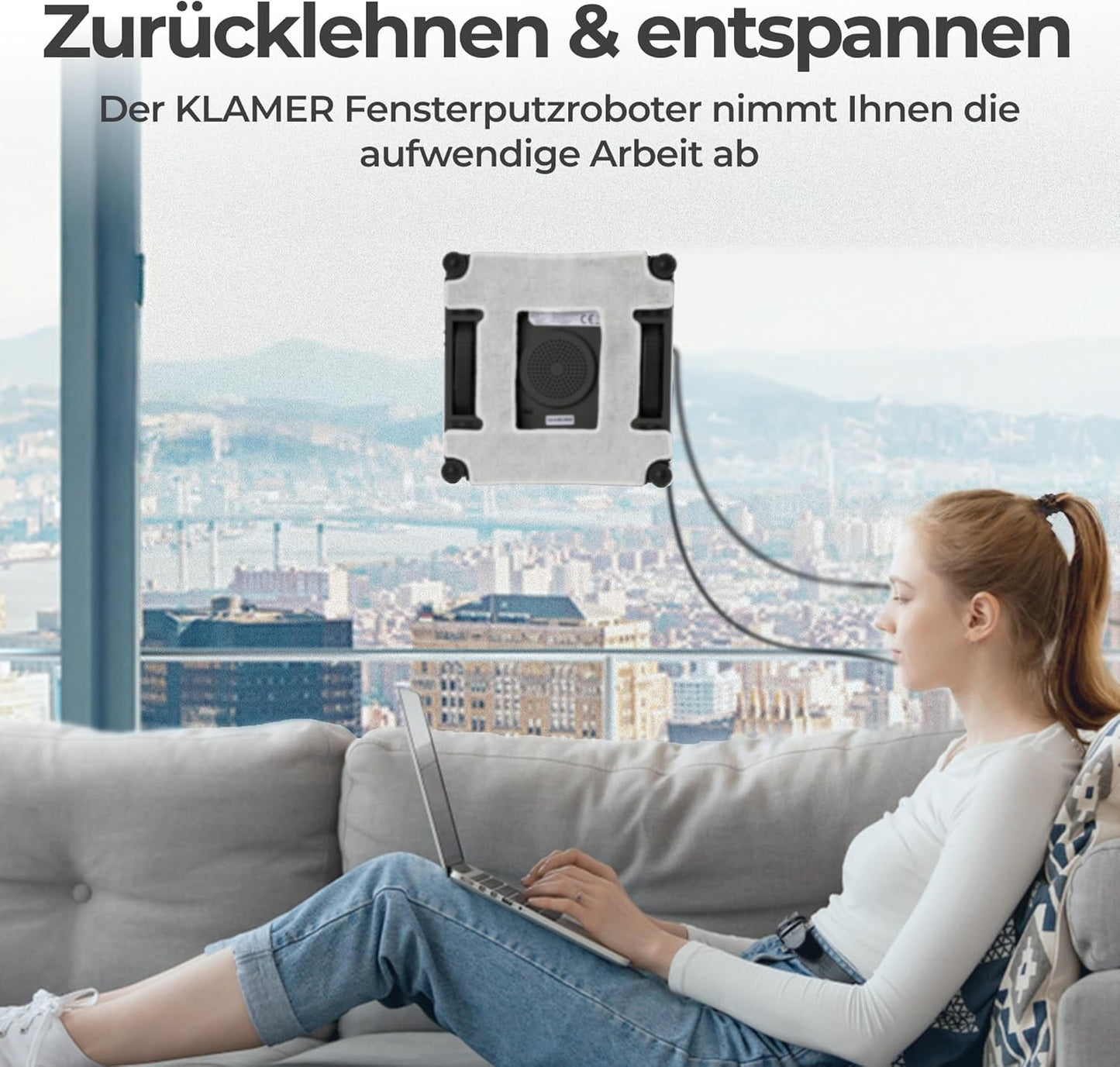 Fensterputzroboter, Kompakter Fensterroboter mit automatischer Kanten-Erkennung, Schwarz