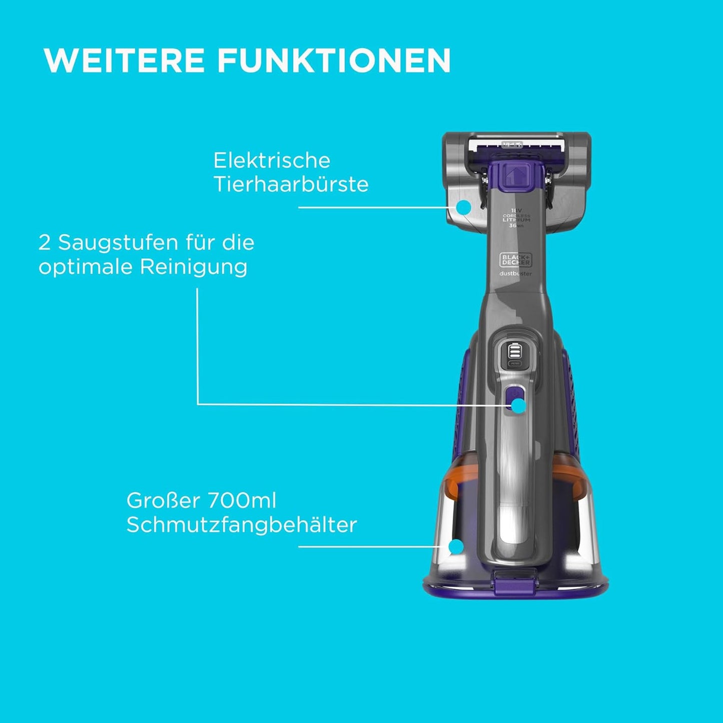 Akkustaubsauger Dustbuster Gen 11 Pet 18, mit Tierhaarbürste & Ladekabel Titanium/Silber/Violett