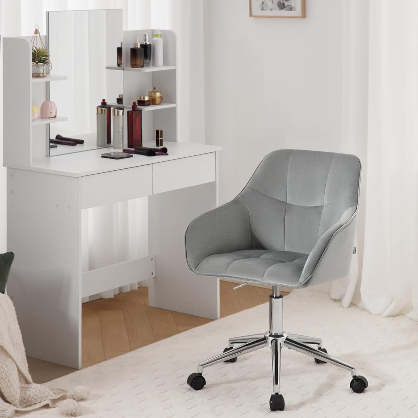 Homeoffice Drehstuhl, Hellgrau Samt