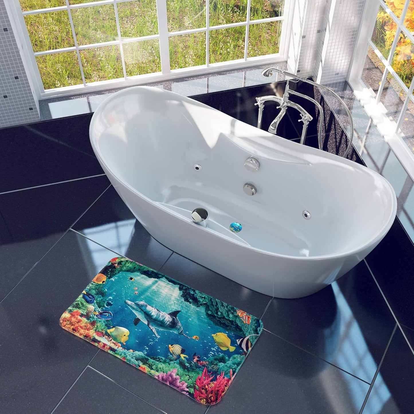 Rutschfester Badteppich, Delphin 50 x 80 cm (Rechteckig)