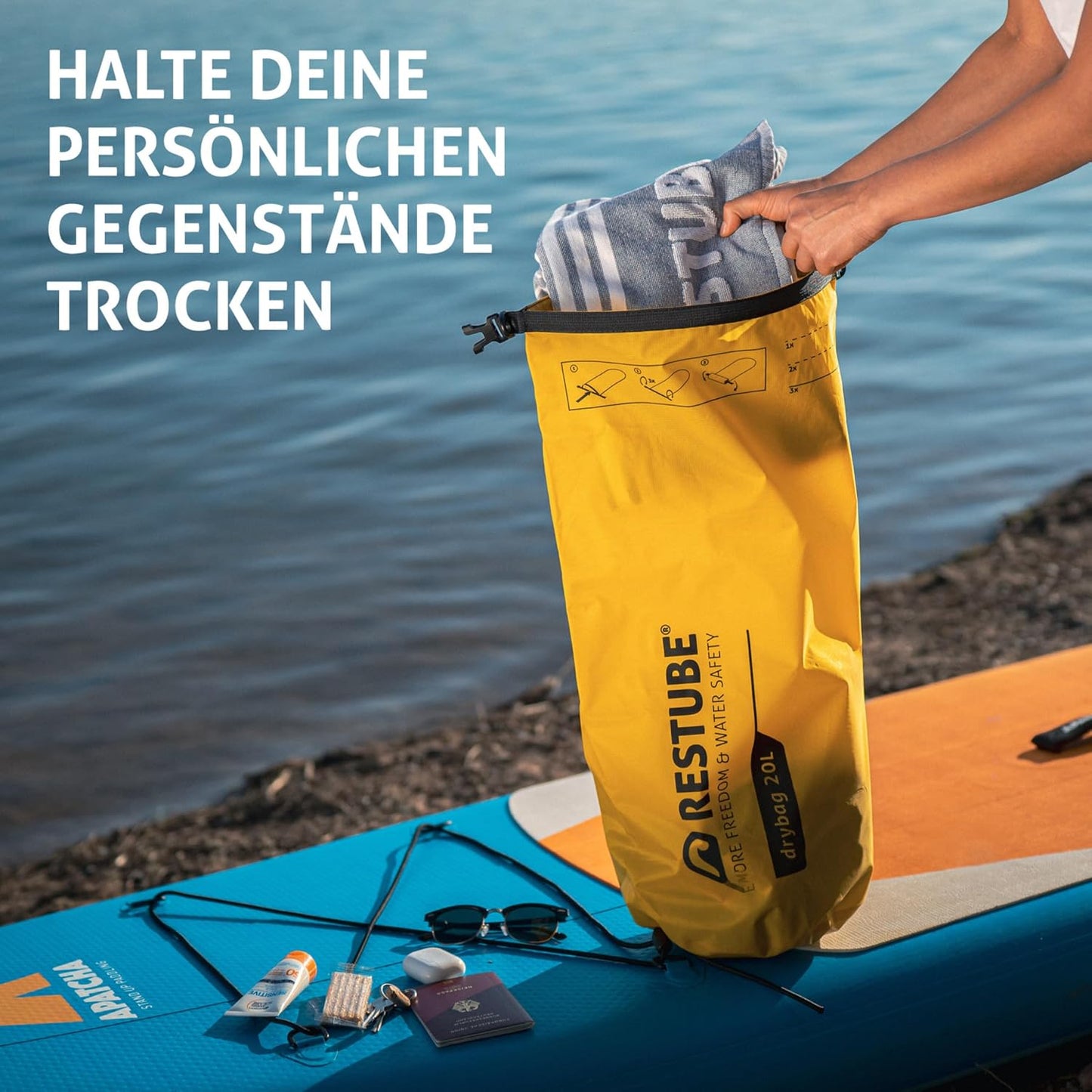 Wasserdichter Drybag für Reisen & Wasseraktivitäten (20L), Yellow 20L