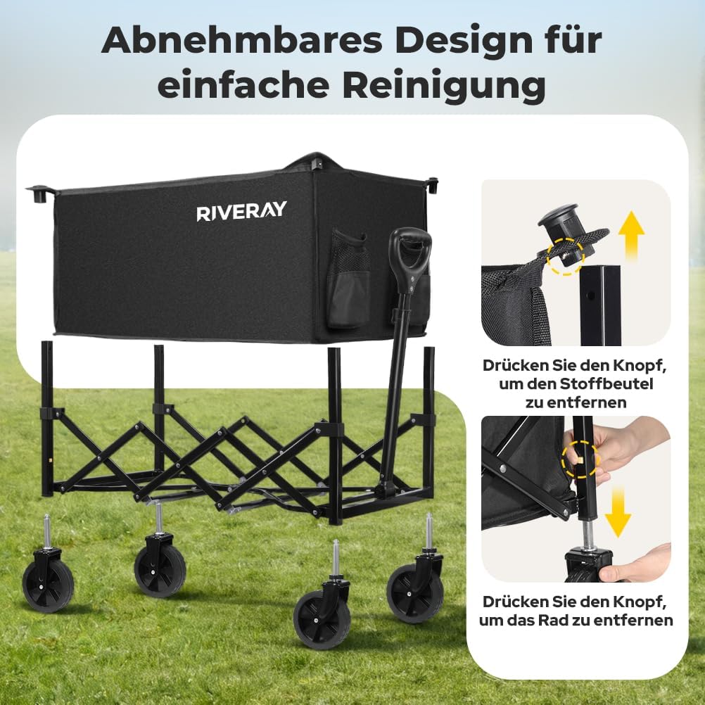 Faltbarer Bollerwagen mit All Terrain Rädern, 120L