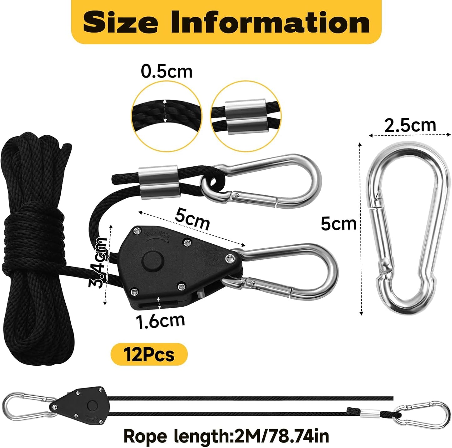 Seilratsche mit Haken Set, 12 Stück