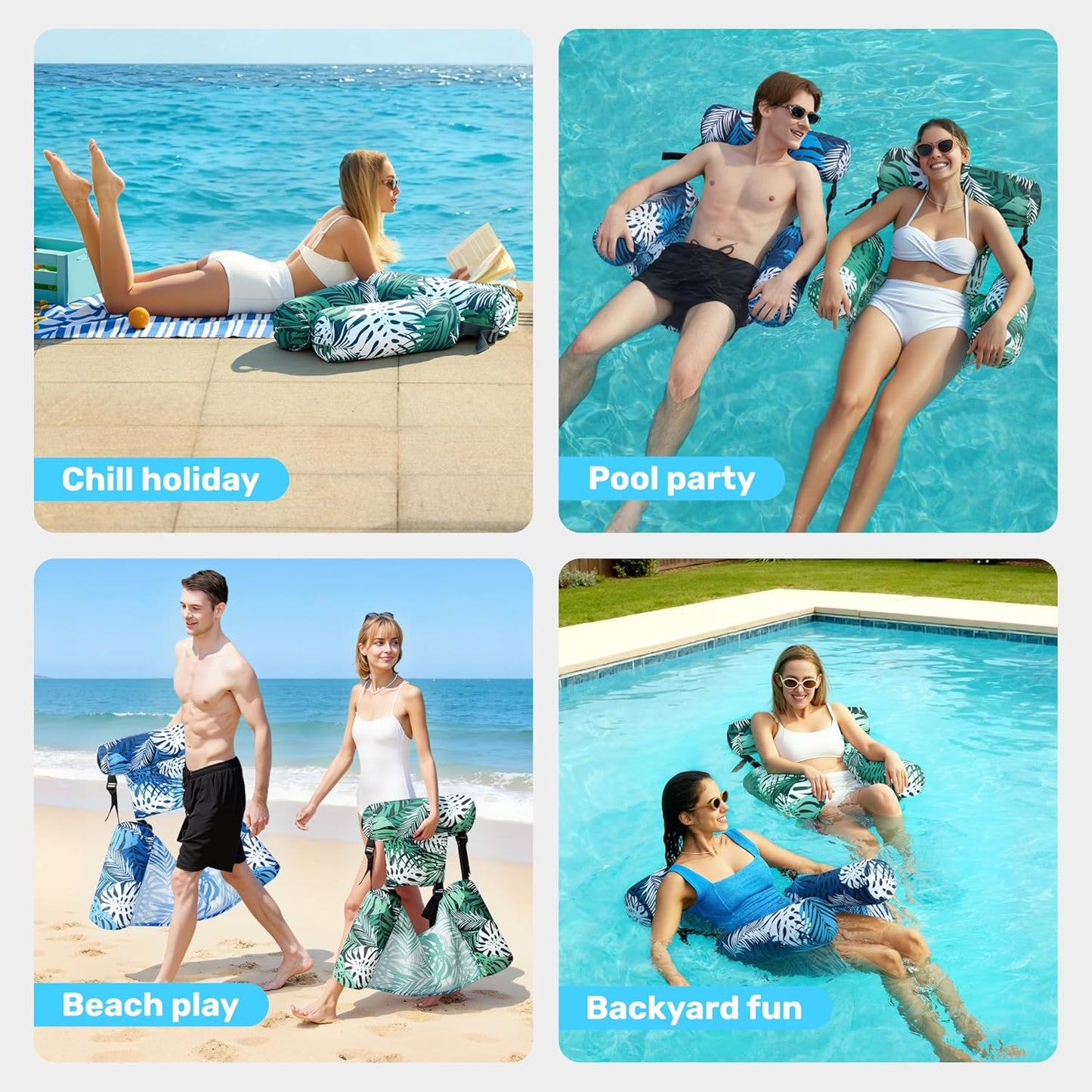 2er-Set Aufblasbare Pool-Schwimmsitze, Blau, Grün