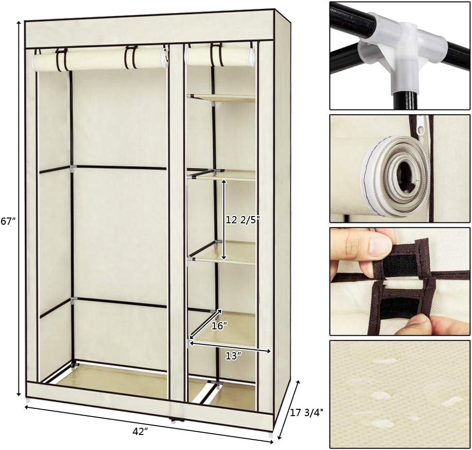 Faltbarer Stoffschrank, 110 x 45 x 175 cm Beige