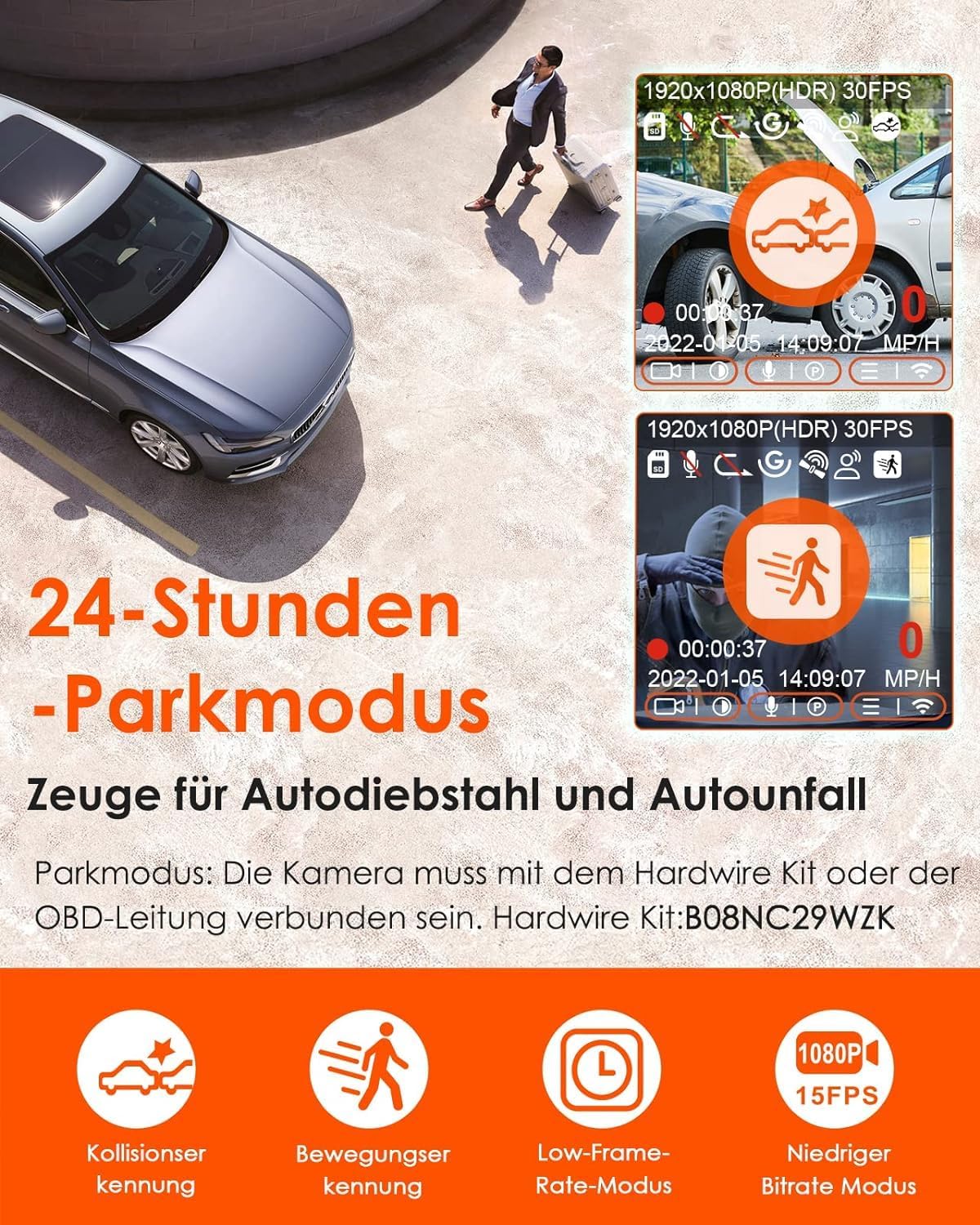 Mini Dashcam E1 lite mit Sprachsteuerung und GPS, Schwarz