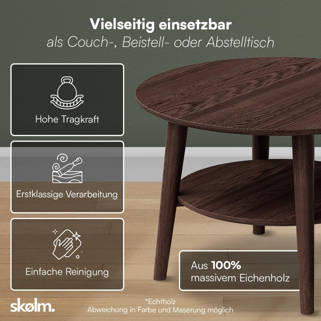 Runder Massivholz-Couchtisch, Braun rund