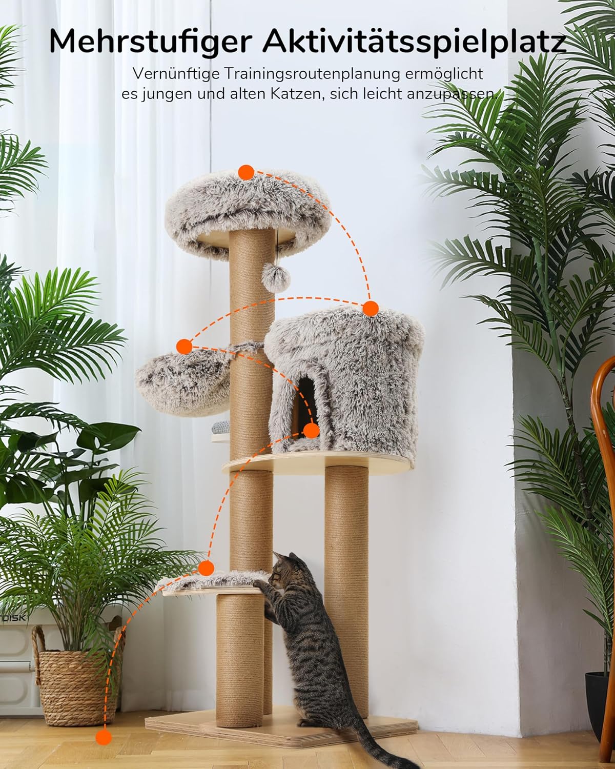 Kratzbaum mit Säulen und Plüsch-Kondos, L