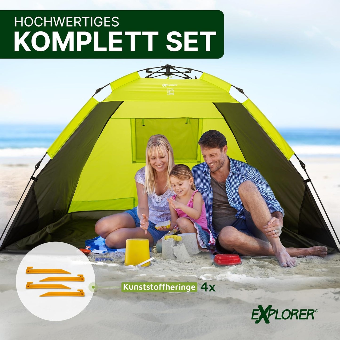 Strandmuschel mit UV-Schutz, Automatik XXL Grün