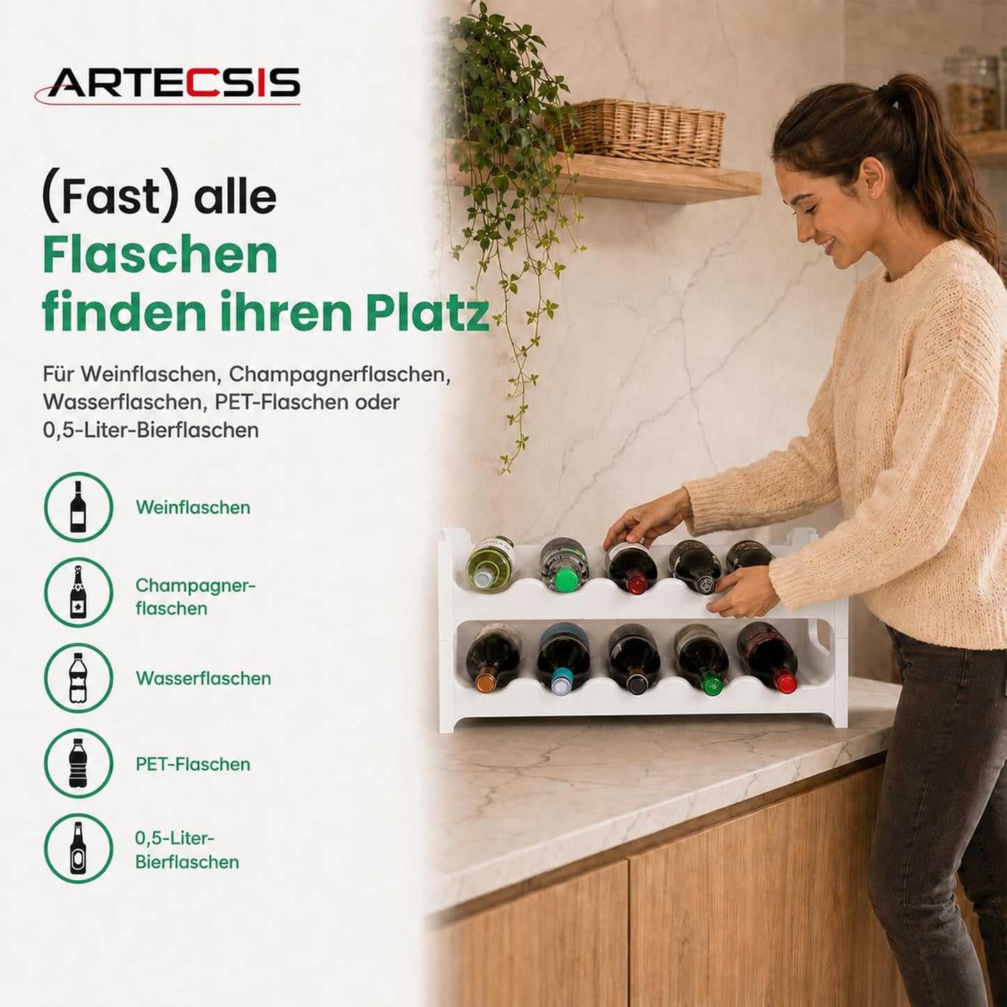 Weinregal für 12 Flaschen, Weiss 12 Flaschen