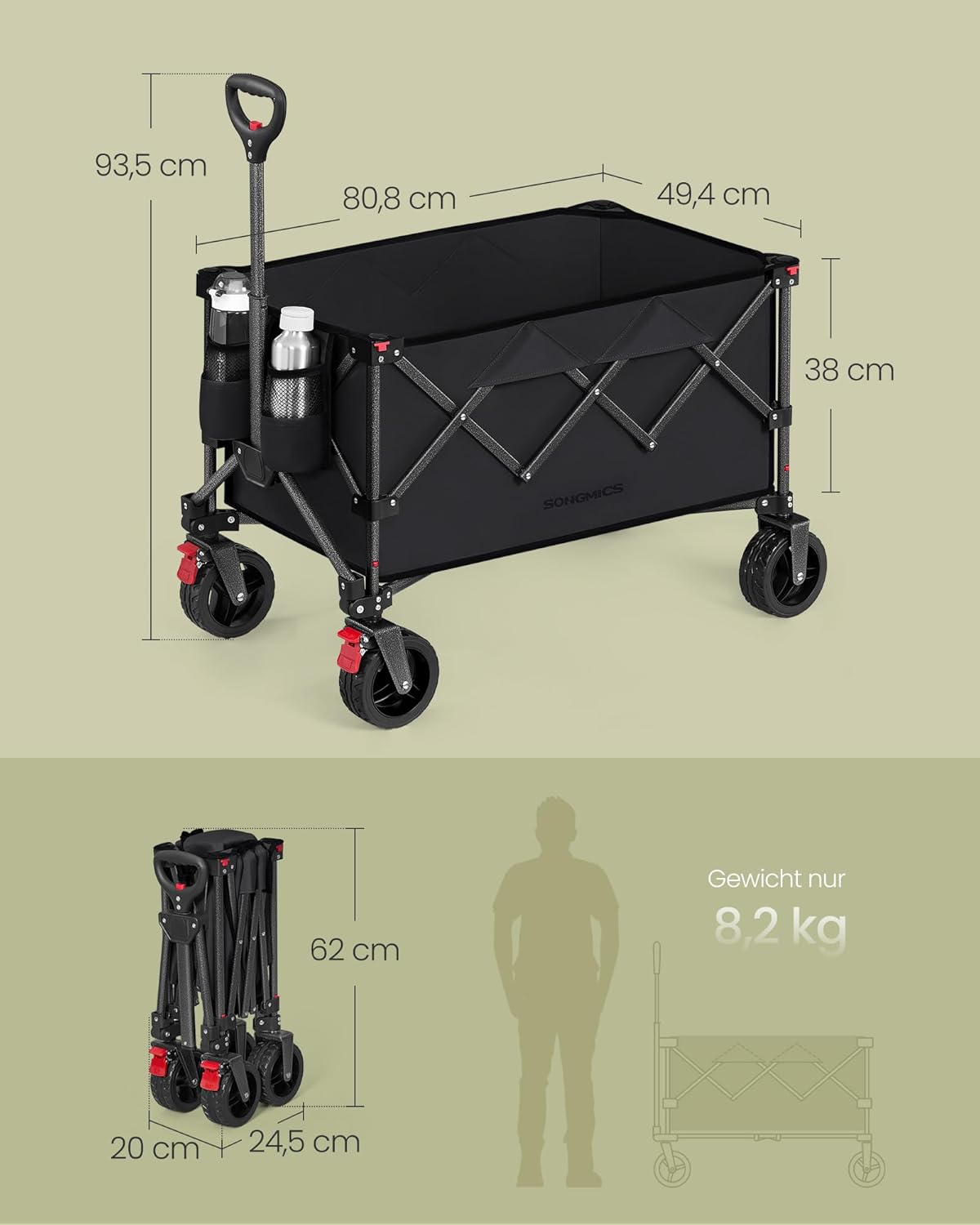 Faltbarer Handwagen, 150 L Tintenschwarz