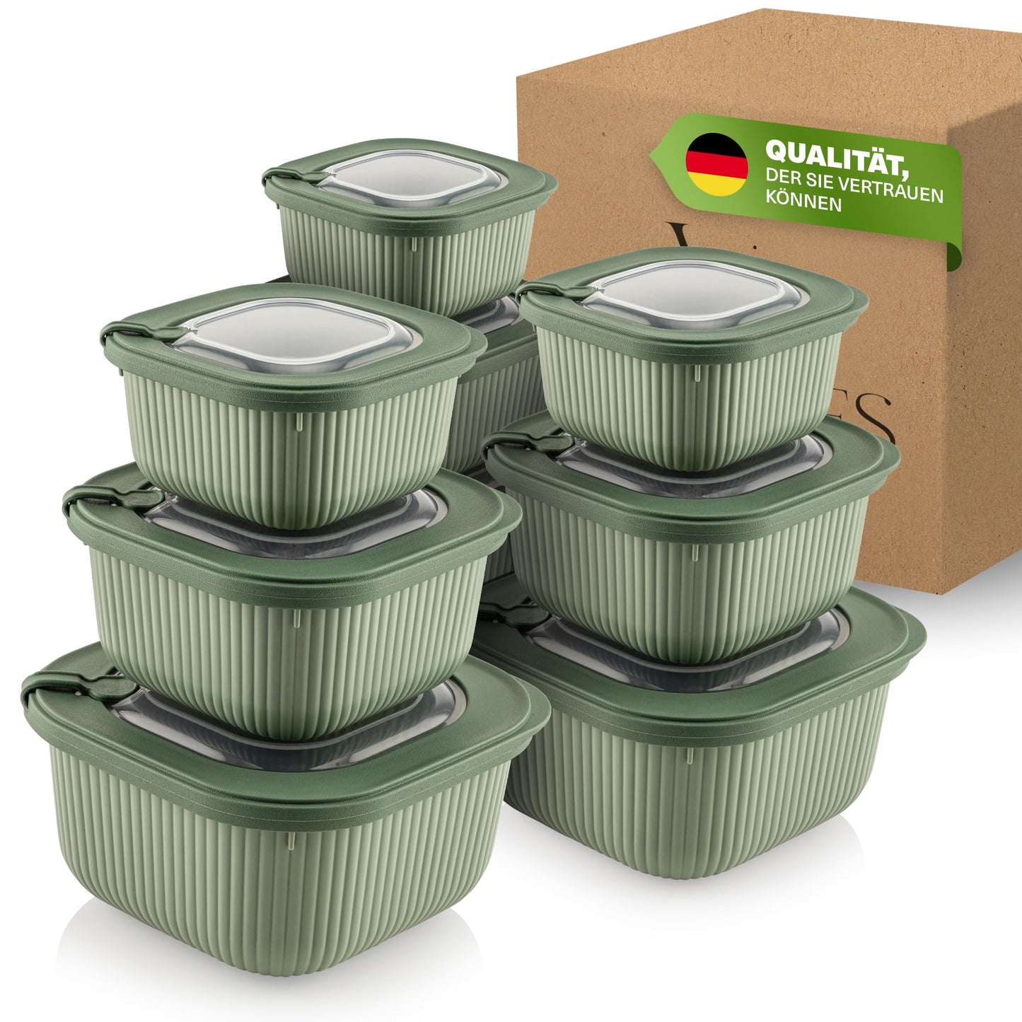 9-teiliges Frischhaltedosen-Set mit Ventildeckel, Grün 9er Set Quadratisch