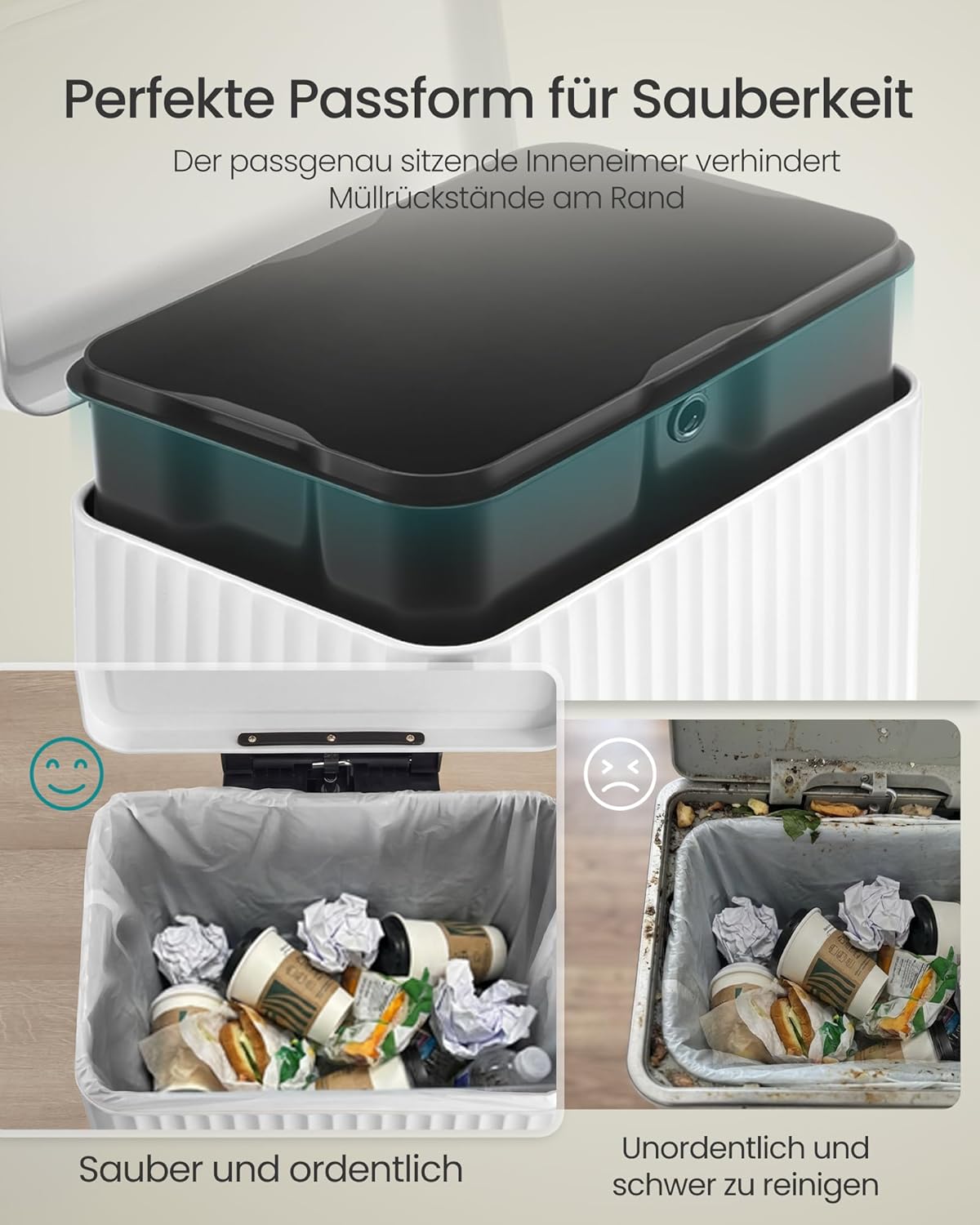 Tretmülleimer mit Softclose-Deckel, 50 Liter, wolkenweiss Pedal an der Längsseite