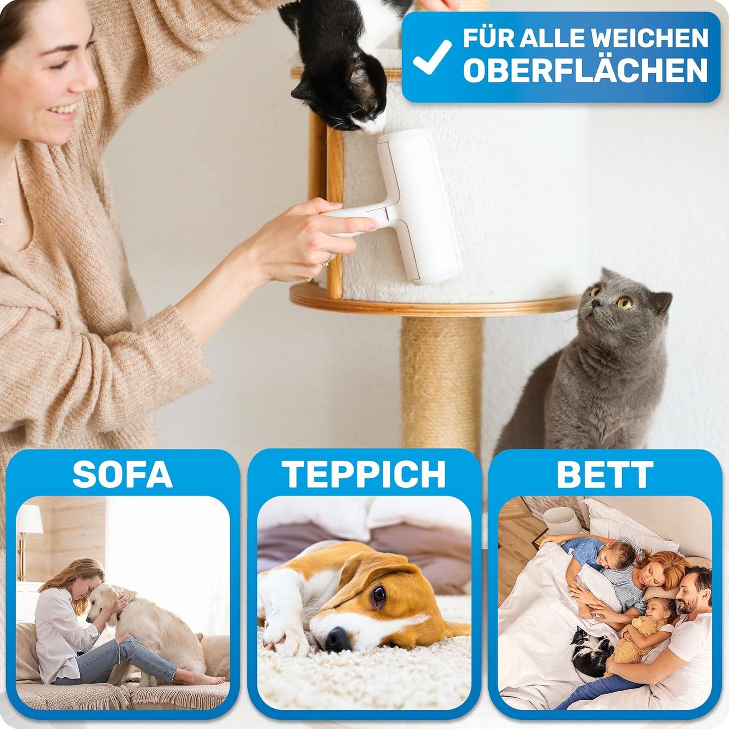 Tierhaarentfernerb mit 4 Wäschebällen, Weiss + 4x Wäschebälle
