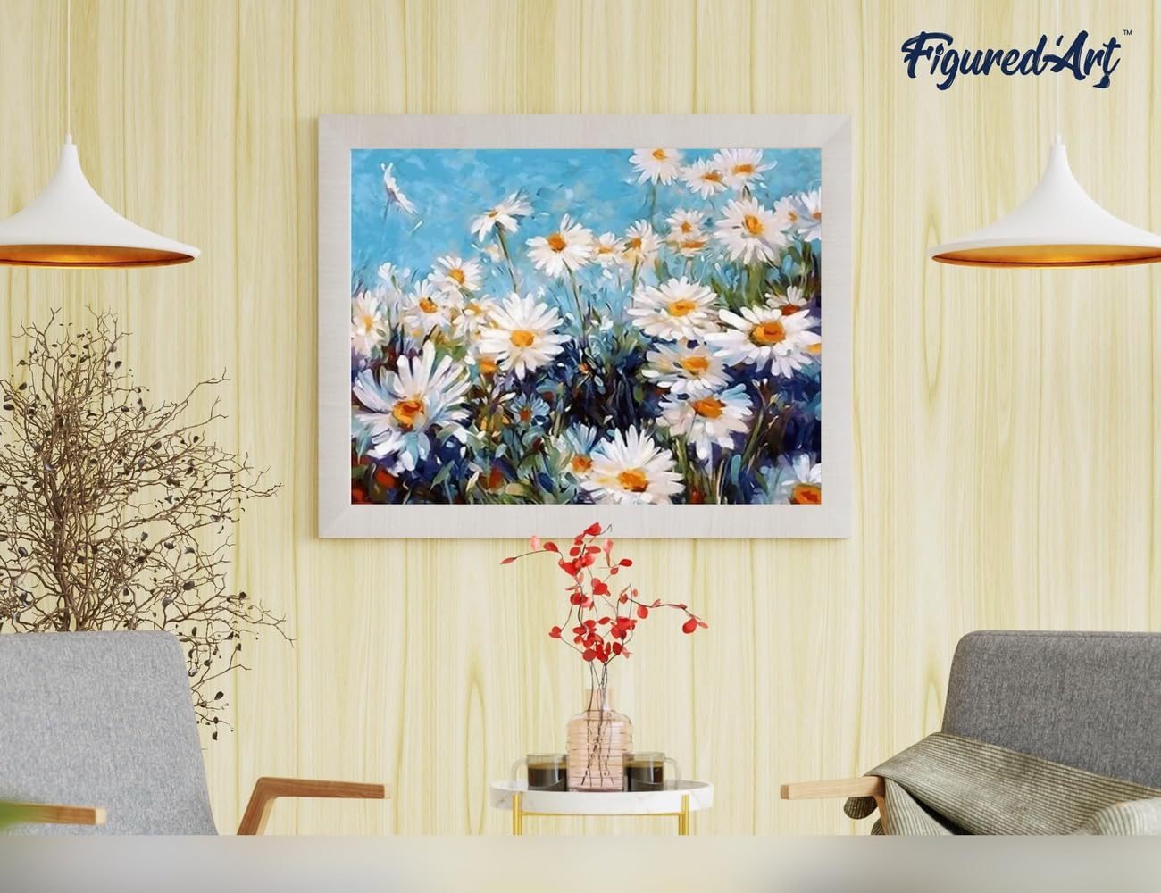 Malen nach Zahlen Set Gänseblümchen und blauer Himmel mit Rahmen, 40x50cm, Gänseblümchen und blauer Himmel 40x50cm Mit Keilrahmen (nicht gespannt)