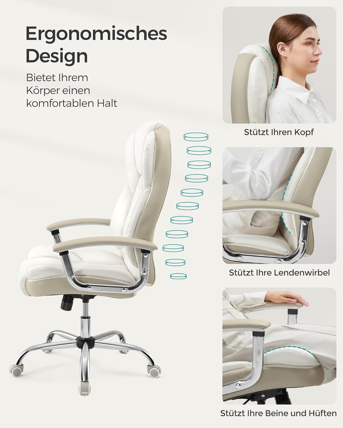 Ergonomischer Chefsessel, Cremeweiss-kamellbraun
