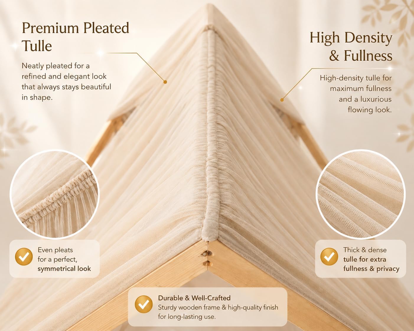 Betthimmel für Hausbett, Beige 380cm, ohne Pompomgirlande