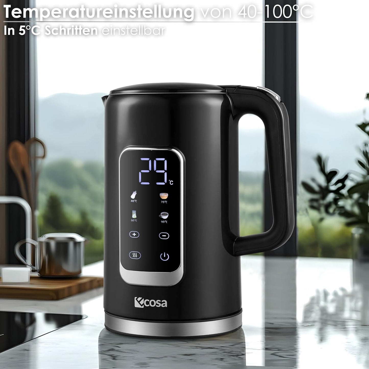 Wasserkocher mit Temperatureinstellung, Silk Schwarz