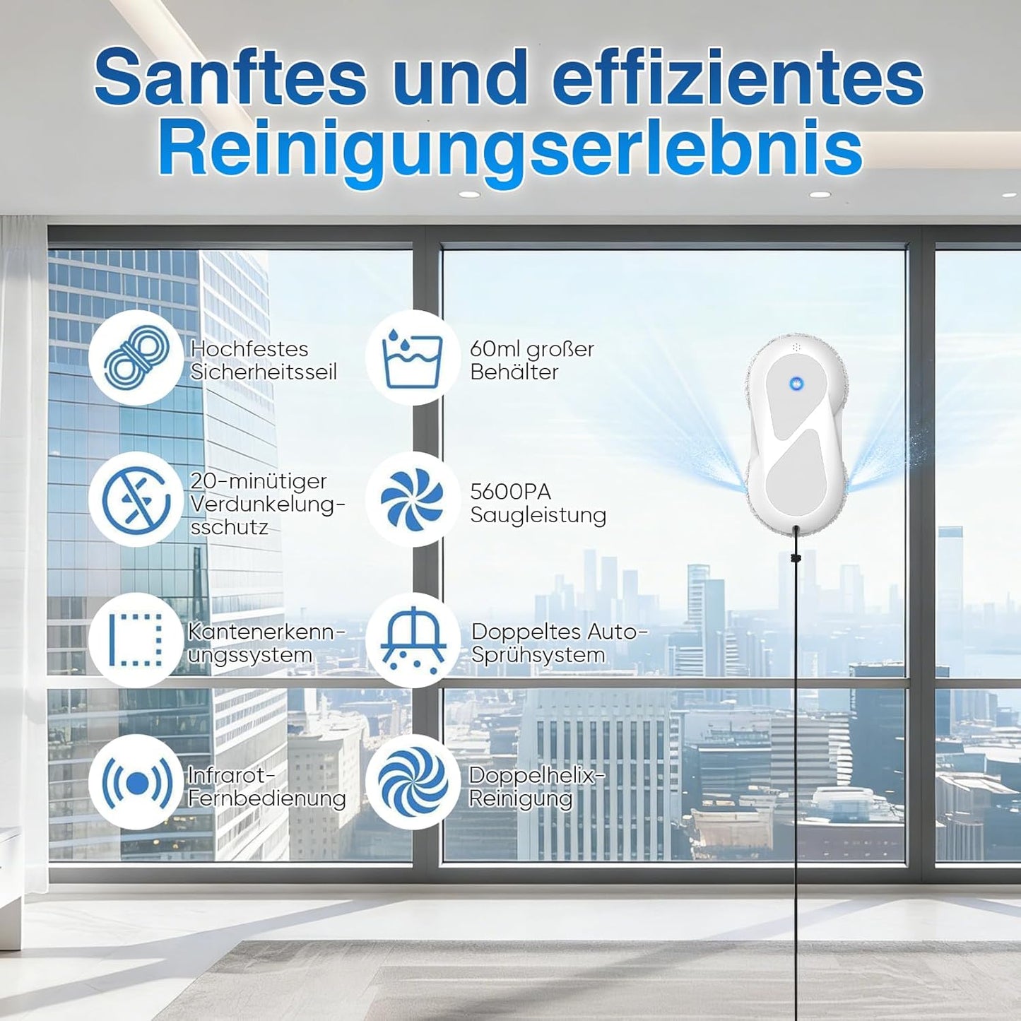 Fensterputzroboter mit Fernbedienung, 3 Modi