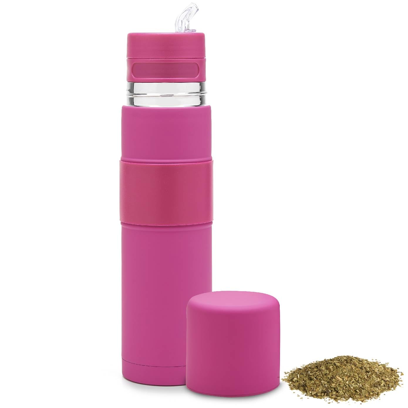 Thermobehälter mit Mate Cup und Bombilla, Fuchsia