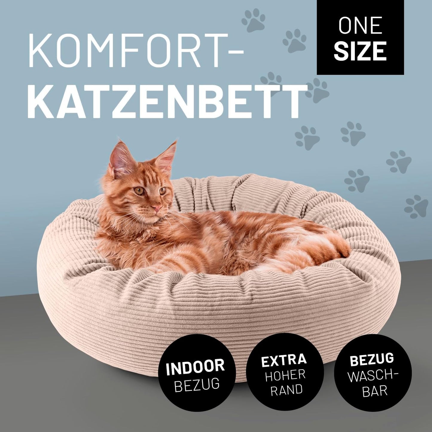 Komfort Katzenbett Cord, 60 cm mit Reissverschluss, Rose