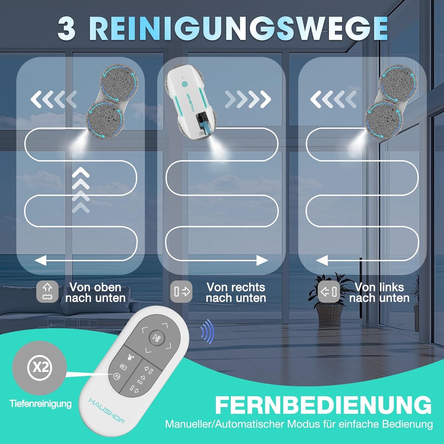 Fensterputzroboter HH24048 mit Sprühfunktion & Fernbedienung