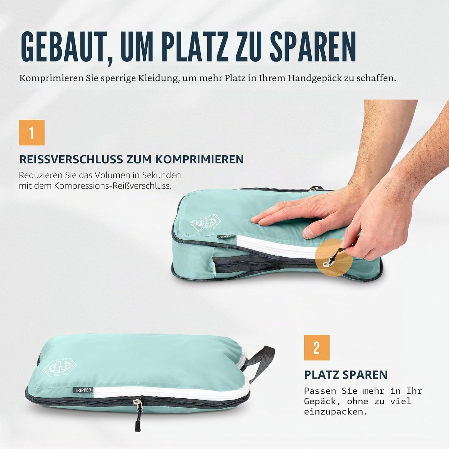 Kompressions-Verpackungswürfel-Set, Dusty Teal und Weiss 6 Stück