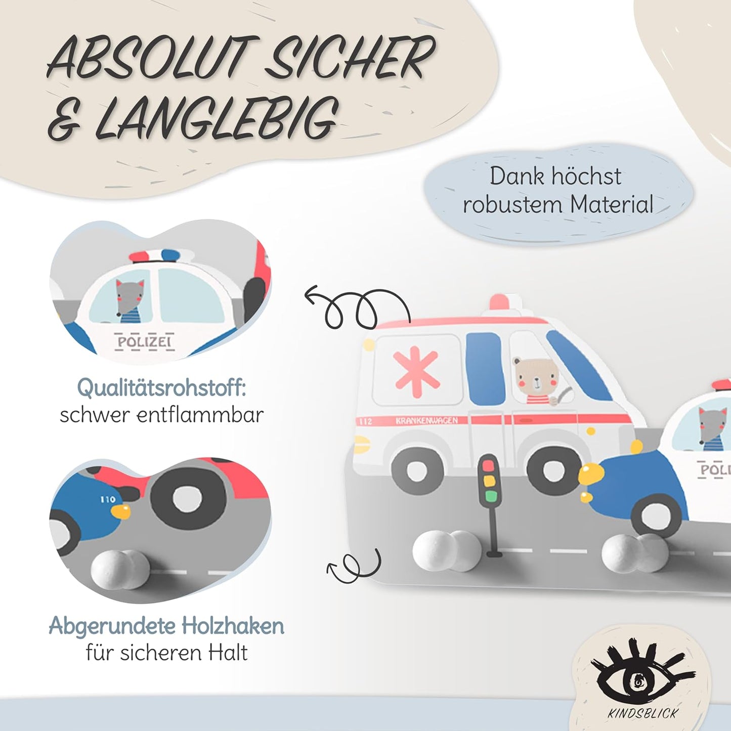 Kindergarderobe mit Rettungsautos, Rettungsautos Bunt