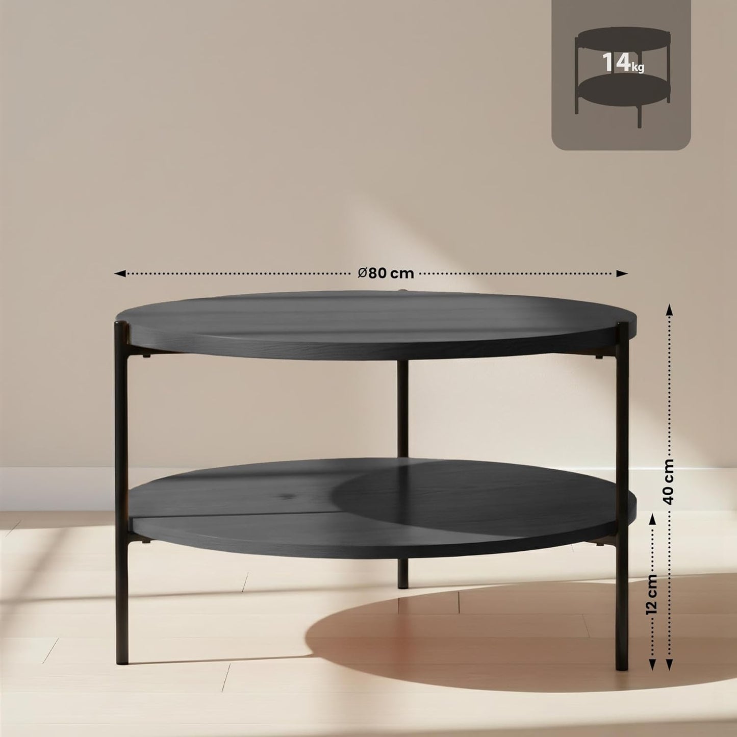 Runder Couchtisch Edduma, Ø 80 cm Grau