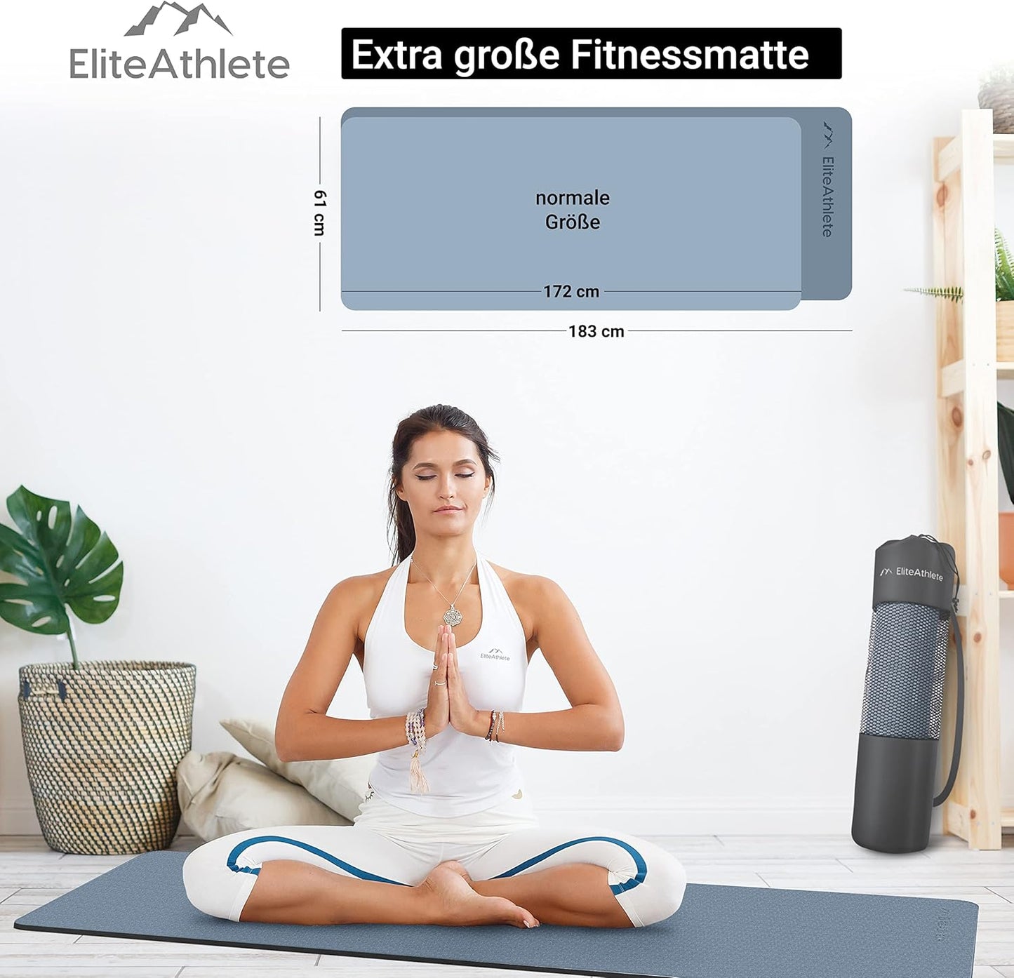 Fitness und Yogamatte mit Zubehör, Schwarz-Dunkelblau
