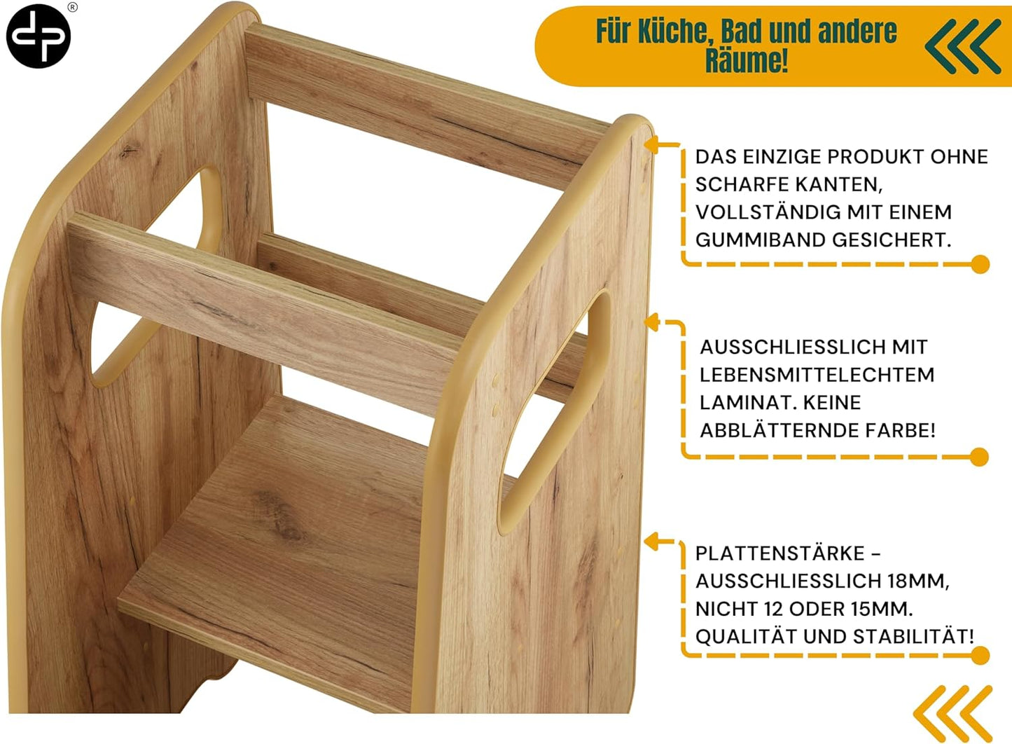 Höhenverstellbarer Lernturm mit Kippschutz, Eiche