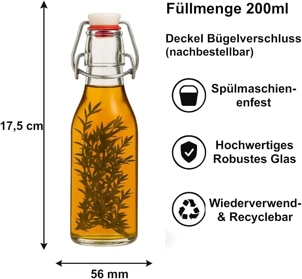 Leere Bügelflaschen-Set (12x 200 ml) für Getränke, Weiss 200 ml 12