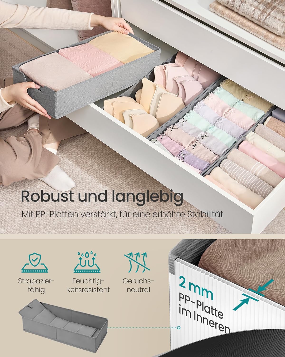 4-teiliges Unterwäsche-Organizer-Set für Schubladen, 50T x 22B cm ohne Trennwände