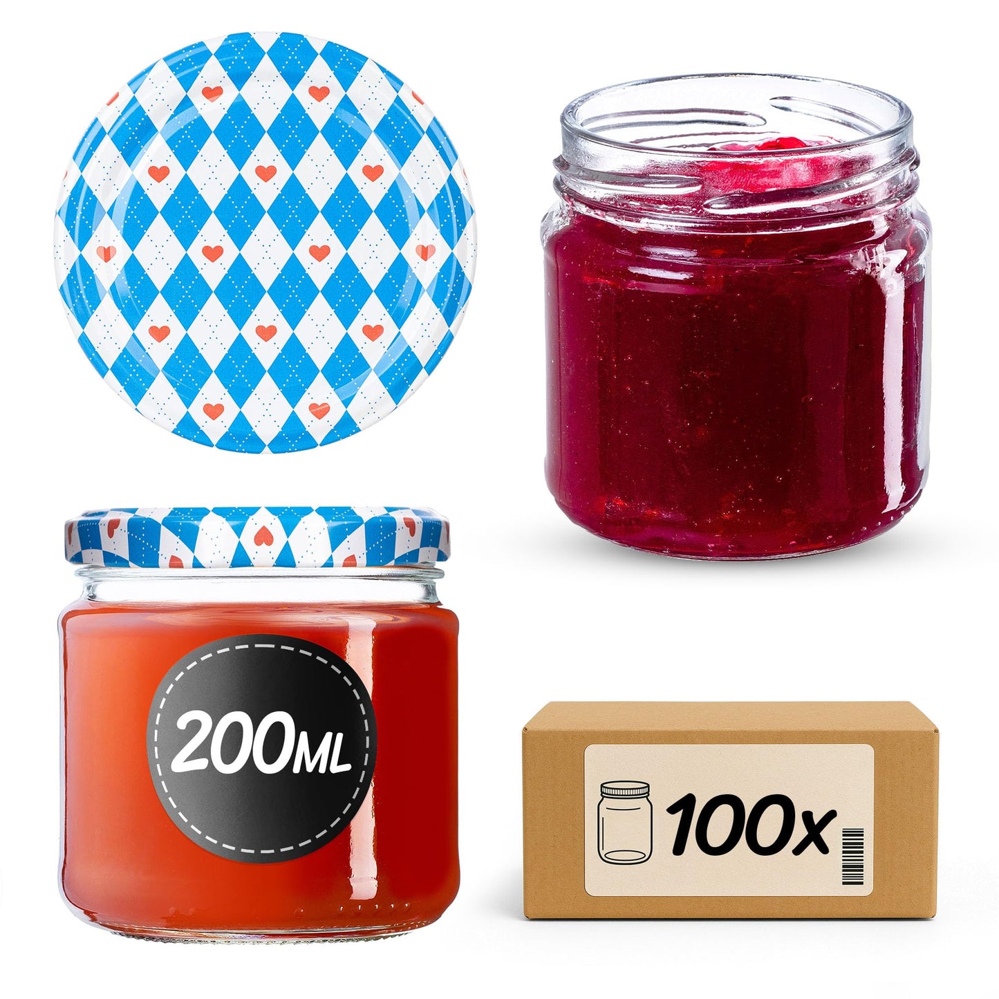 Einmachgläser-Set, 100 Stück Blaue Rauten