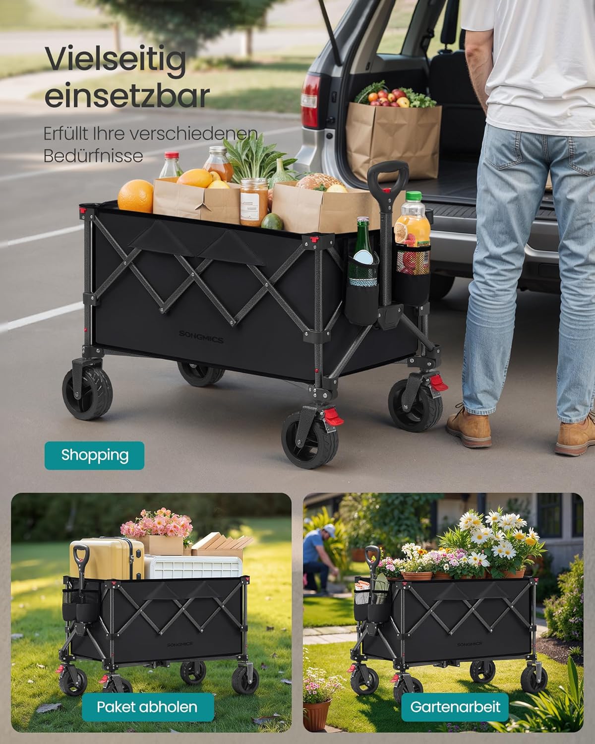 Faltbarer Handwagen, 150 L Tintenschwarz