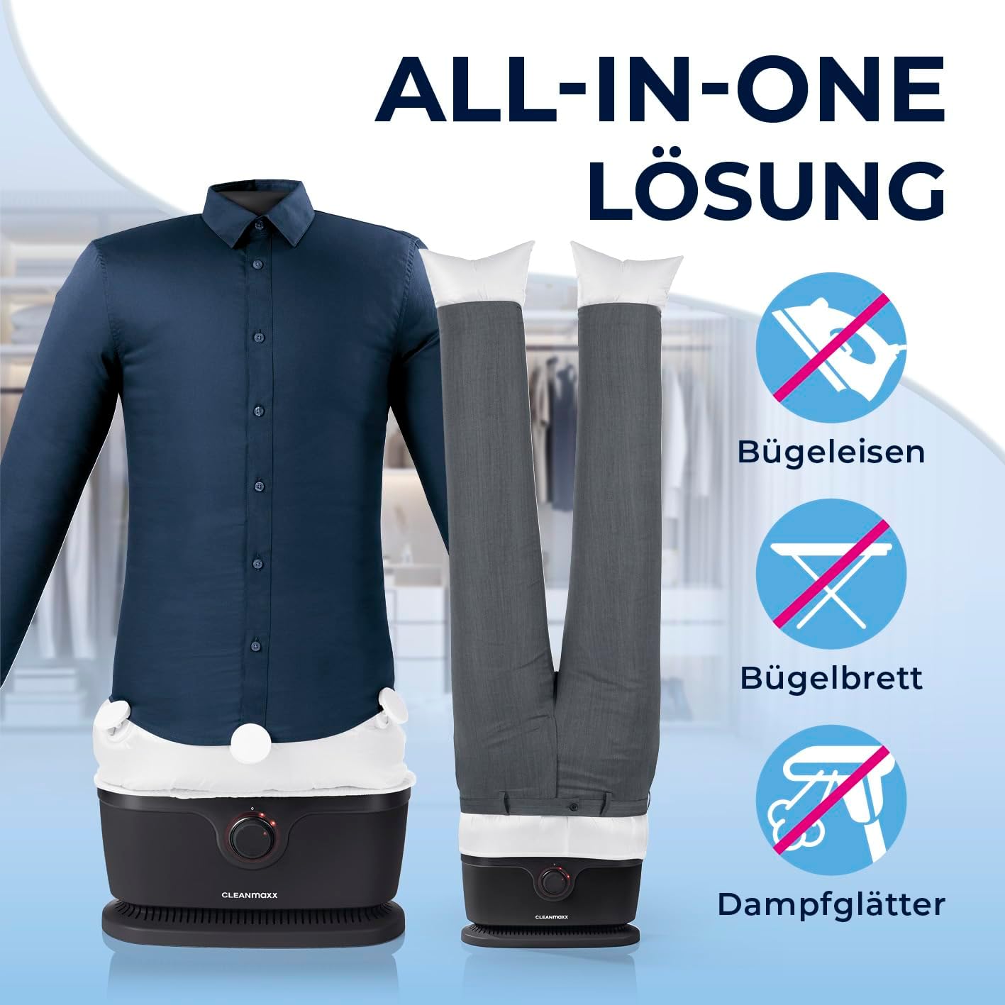 Automatischer Hemdenbügler Pro mit Hosenaufsatz, Pro mit Hosenaufsatz Schwarz
