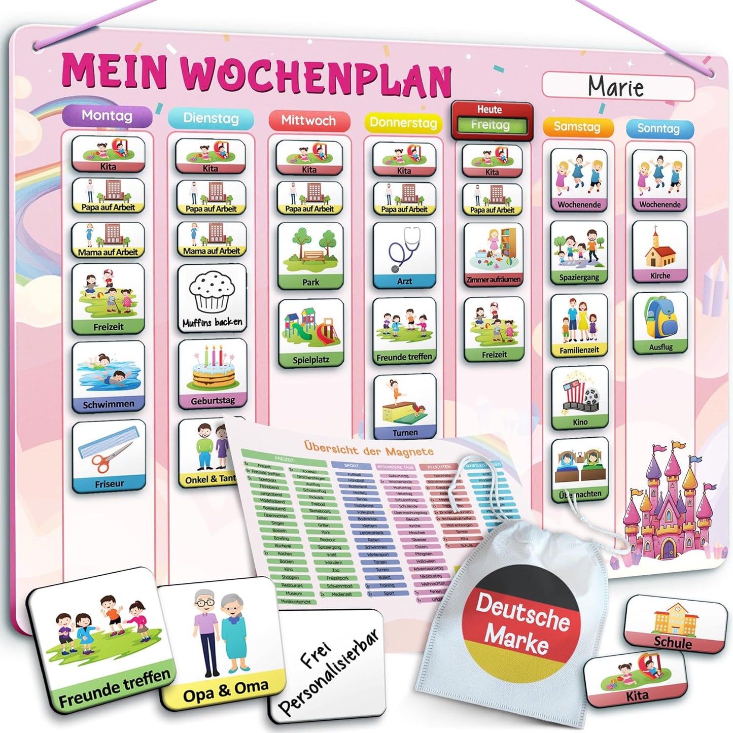 Wochenplaner und Magnettafel für Kinder, Pink Wochenplan